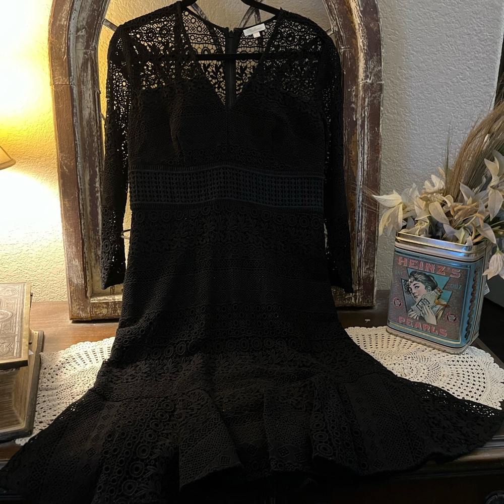 Shoshanna Black Size 8 Cotton Crochet  Knit 👗, Lining